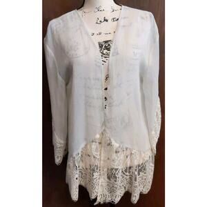BKE Boutique Womens Large White Open Duster Lace Sheer Caftan Kaftan Cover Up